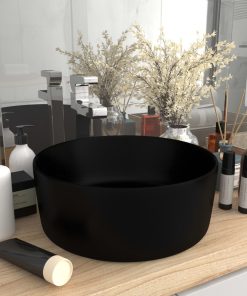 Luksuzni okrugli umivaonik mat crni 40 x 15 cm keramički