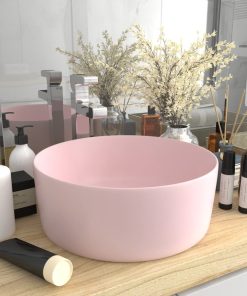 Luksuzni okrugli umivaonik mat ružičasti 40 x 15 cm keramički