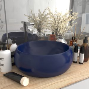 Luksuzni okrugli umivaonik mat tamnoplavi 40 x 15 cm keramički
