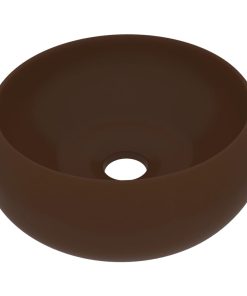 Luksuzni okrugli umivaonik mat tamnosmeđi 40 x 15 cm keramički