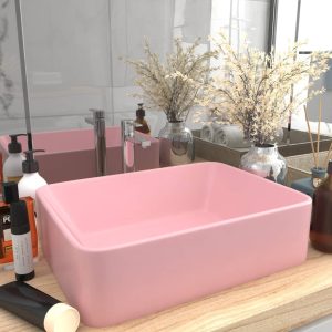 Luksuzni umivaonik mat ružičasti 41 x 30 x 12 cm keramički