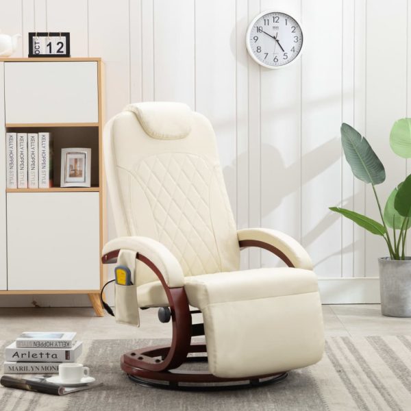 Masažna TV fotelja od umjetne kože krem-bijela