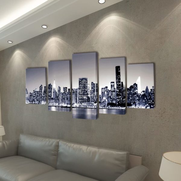 Monokromatski set slika na platnu panorama New Yorka 100 x 50 cm
