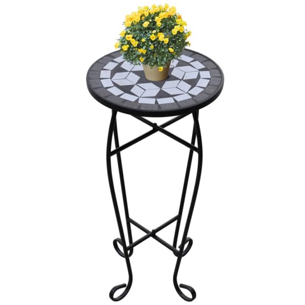 Mozaični pomoćni stolić za biljke crno-bijeli