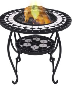 Mozaični stolić s posudom za vatru crno-bijeli 68 cm keramički