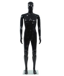Muška lutka za izlog sa staklenim postoljem crna sjajna 185 cm
