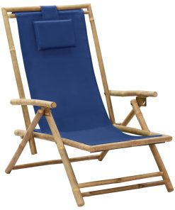 Nagibna stolica za opuštanje od bambusa i tkanine modra