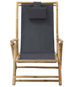 Nagibna stolica za opuštanje od bambusa i tkanine tamnosiva
