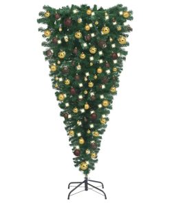Naopako umjetno božićno drvce s LED svjetlima i kuglicama 210cm