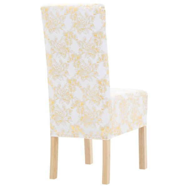 Navlake za stolice 6 kom rastezljive bijele sa zlatnim uzorkom