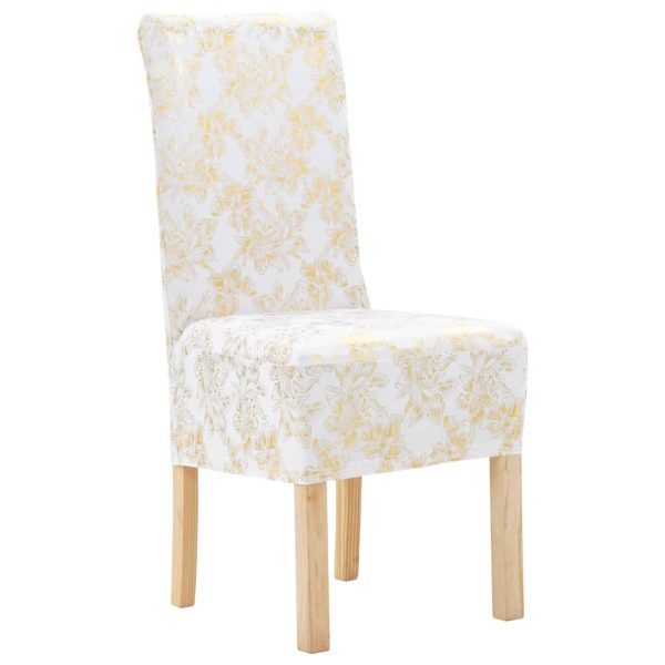 Navlake za stolice 6 kom rastezljive bijele sa zlatnim uzorkom