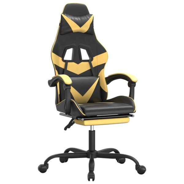 Okretna igraća stolica s osloncem crno-zlatna od umjetne kože