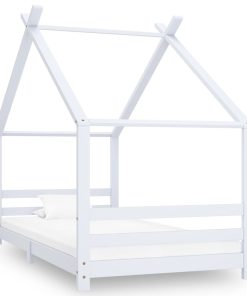 Okvir za dječji krevet od masivne borovine bijeli 90 x 200 cm