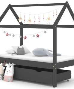 Okvir za dječji krevet s ladicom tamnosivi 70 x 140 cm borovina