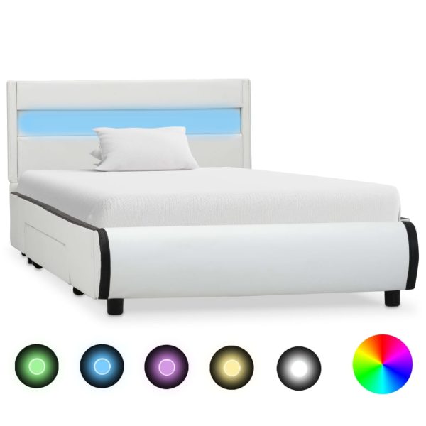Okvir za krevet od umjetne kože LED bijeli 100 x 200 cm