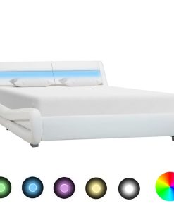 Okvir za krevet od umjetne kože LED bijeli 140 x 200 cm