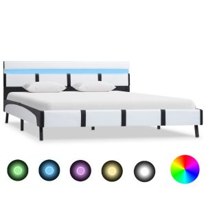 Okvir za krevet od umjetne kože LED bijeli 160 x 200 cm