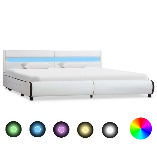 Okvir za krevet od umjetne kože LED bijeli 180 x 200 cm