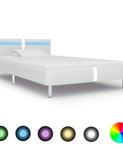 Okvir za krevet od umjetne kože s LED svjetlom bijeli 90x200 cm
