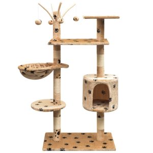 Penjalica Grebalica za Mačke sa Stupovima od Sisala 125 cm Bež s Otiskom Šapa
