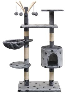 Penjalica Grebalica za Mačke sa Stupovima od Sisala 125 cm Siva s Otiskom Šapa