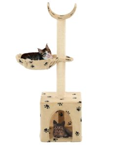 Penjalica za mačke sa stupovima za grebanje 105 cm bež s uzorkom šapa