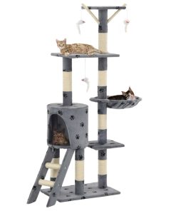 Penjalica za mačke sa stupovima za grebanje od sisala 138 cm siva s uzorkom šapa