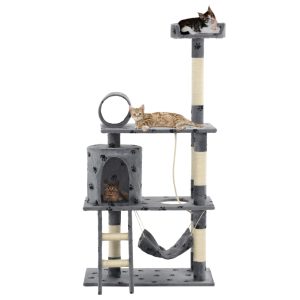 Penjalica za mačke sa stupovima za grebanje od sisala 140 cm siva s uzorkom šapa