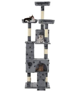Penjalica za mačke sa stupovima za grebanje od sisala 170 cm siva s uzorkom šapa