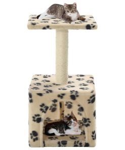 Penjalica za mačke sa stupovima za grebanje od sisala 55 cm bež s uzorkom šapa