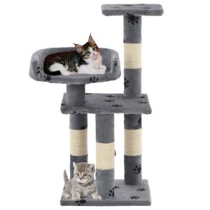 Penjalica za mačke sa stupovima za grebanje od sisala 65 cm siva s uzorkom šapa