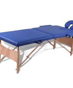 Plavi sklopivi stol za masažu s 2 zone i drvenim okvirom