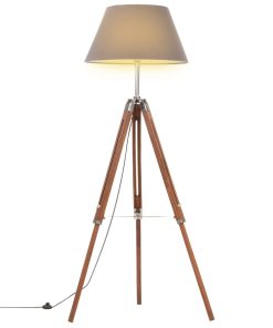 Podna svjetiljka s tronošcem medeno-siva od tikovine 141 cm