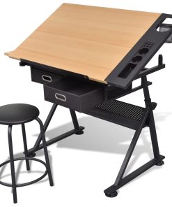 Radni stol za crtanje s nagibnom pločom dvije ladice i stolicom