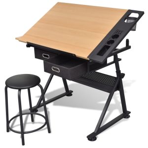 Radni stol za crtanje s nagibnom pločom dvije ladice i stolicom