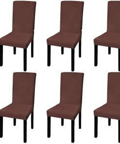 Ravna rastezljiva navlaka za stolice 6 kom smeđa boja