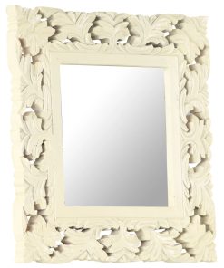 Ručno izrezbareno ogledalo bijelo 50 x 50 cm masivno drvo manga