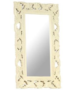 Ručno izrezbareno ogledalo bijelo 80 x 50 cm masivno drvo manga