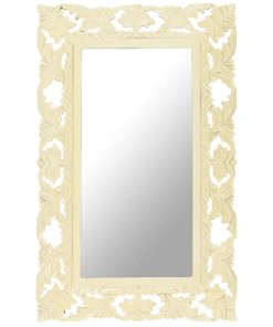 Ručno izrezbareno ogledalo bijelo 80 x 50 cm masivno drvo manga