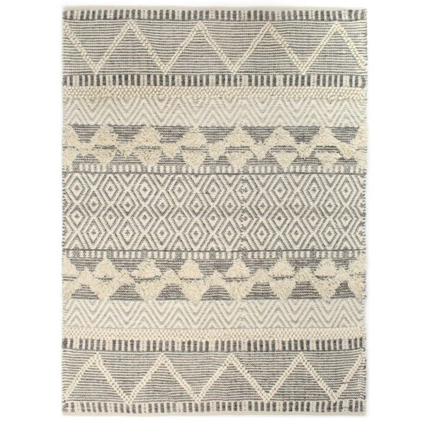 Ručno tkani tepih od vune 80 x 150 cm bijeli/sivi/crni/smeđi