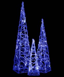Set akrilnih ukrasnih LED stožaca plavi 30/45/60 cm