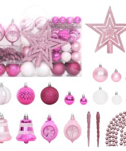 Set božićnih kuglica od 108 komada bijele i ružičaste