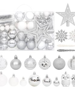 Set božićnih kuglica od 108 komada srebrne i bijele