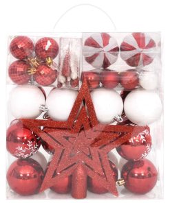 Set božićnih kuglica od 64 komada crvene i bijele
