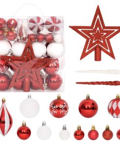 Set božićnih kuglica od 64 komada crvene i bijele