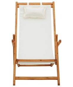 Sklopiva stolica za plažu od drva eukaliptusa i tkanine krem