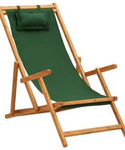 Sklopiva stolica za plažu od drva eukaliptusa i tkanine zelena