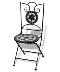 Sklopive bistro stolice 2 kom keramičke crno-bijele