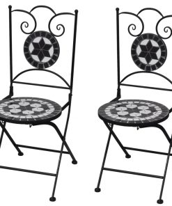 Sklopive bistro stolice 2 kom keramičke crno-bijele