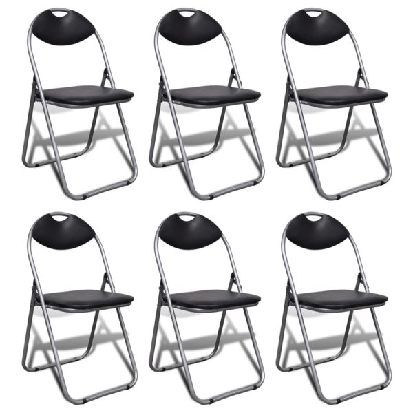 Sklopive blagovaonske stolice od umjetne kože i čelika 6 kom crne